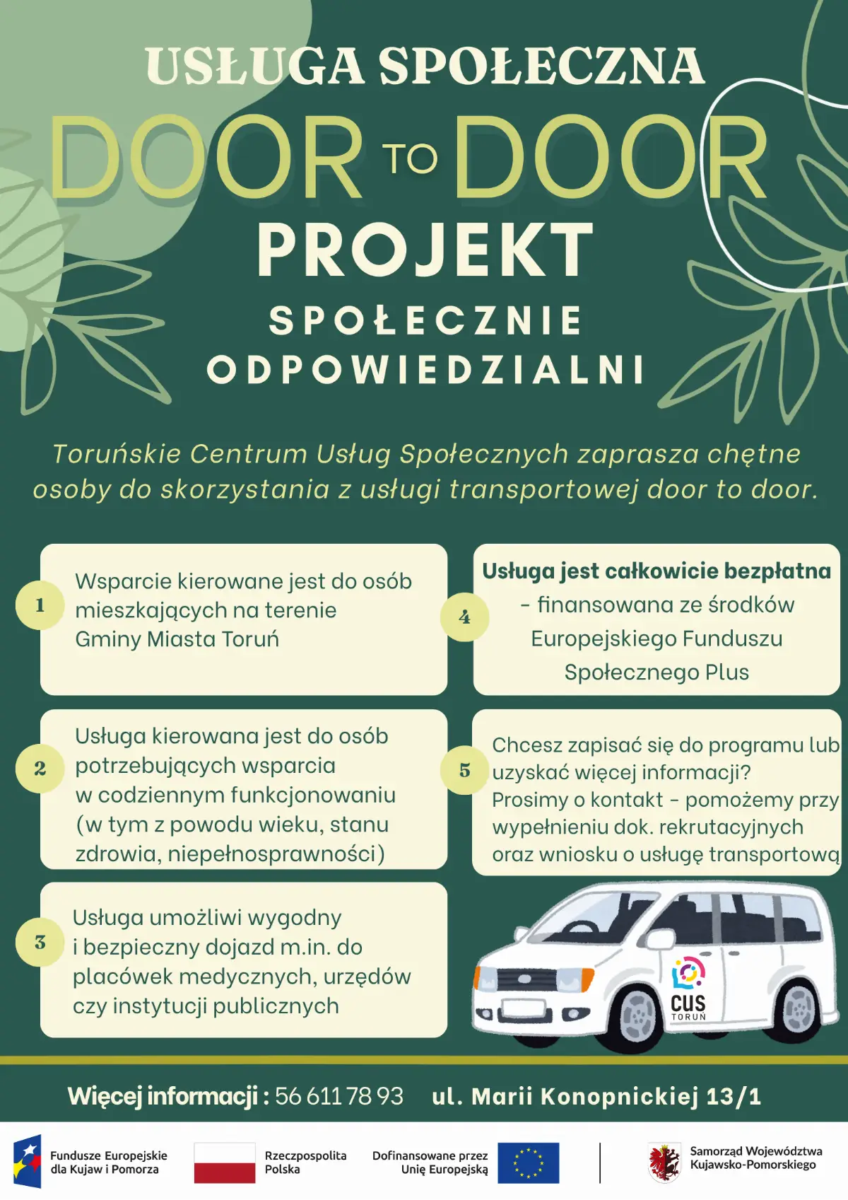 Nowa bezpłatna usługa transportowa „door to door” w Toruniu