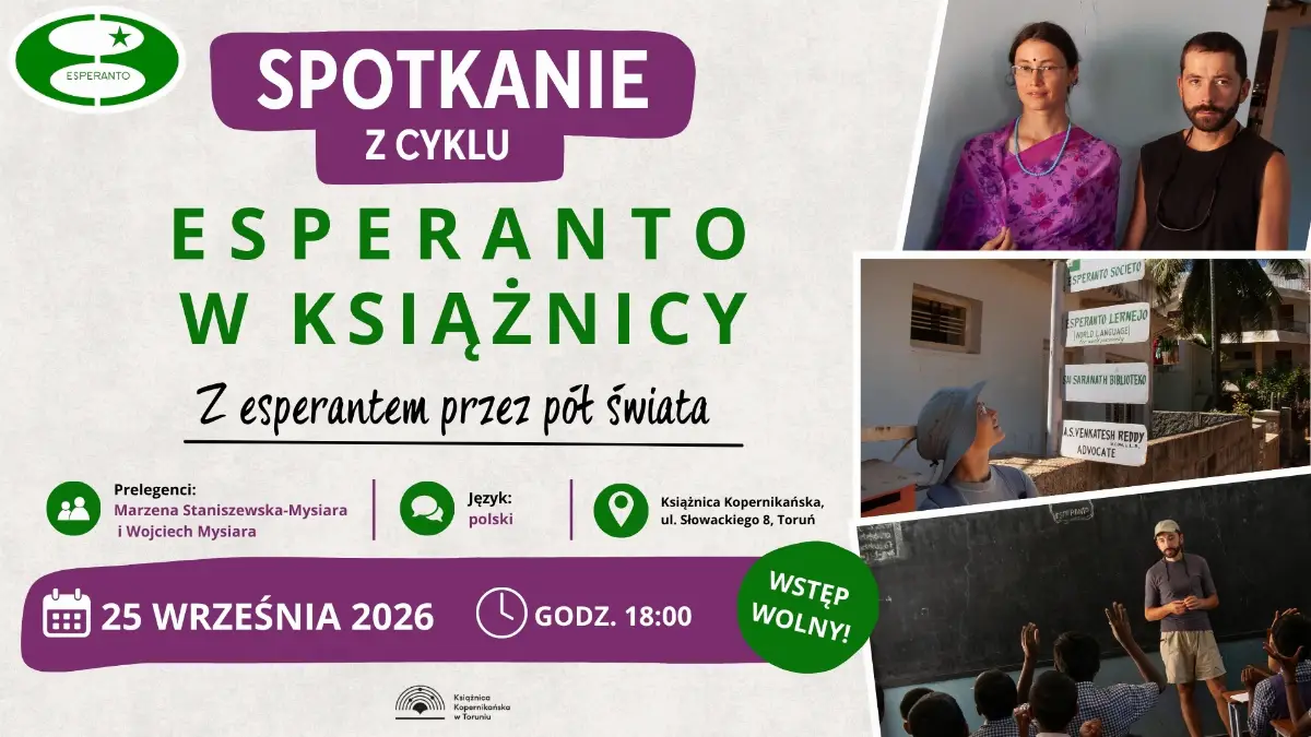 25 września: Spotkanie o podróżach z esperanto w Książnicy Kopernikańskiej
