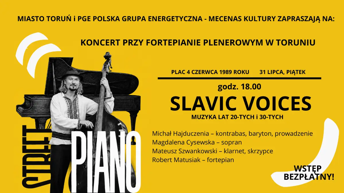 Koncert przeboju lat 20-30-tych przy fortepianie plenerowym w Toruniu