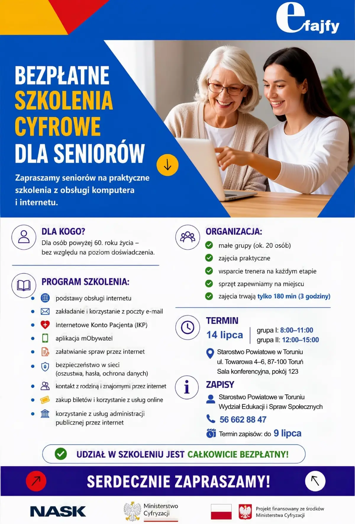Bezpłatne szkolenie cyfrowe dla seniorów w Toruniu