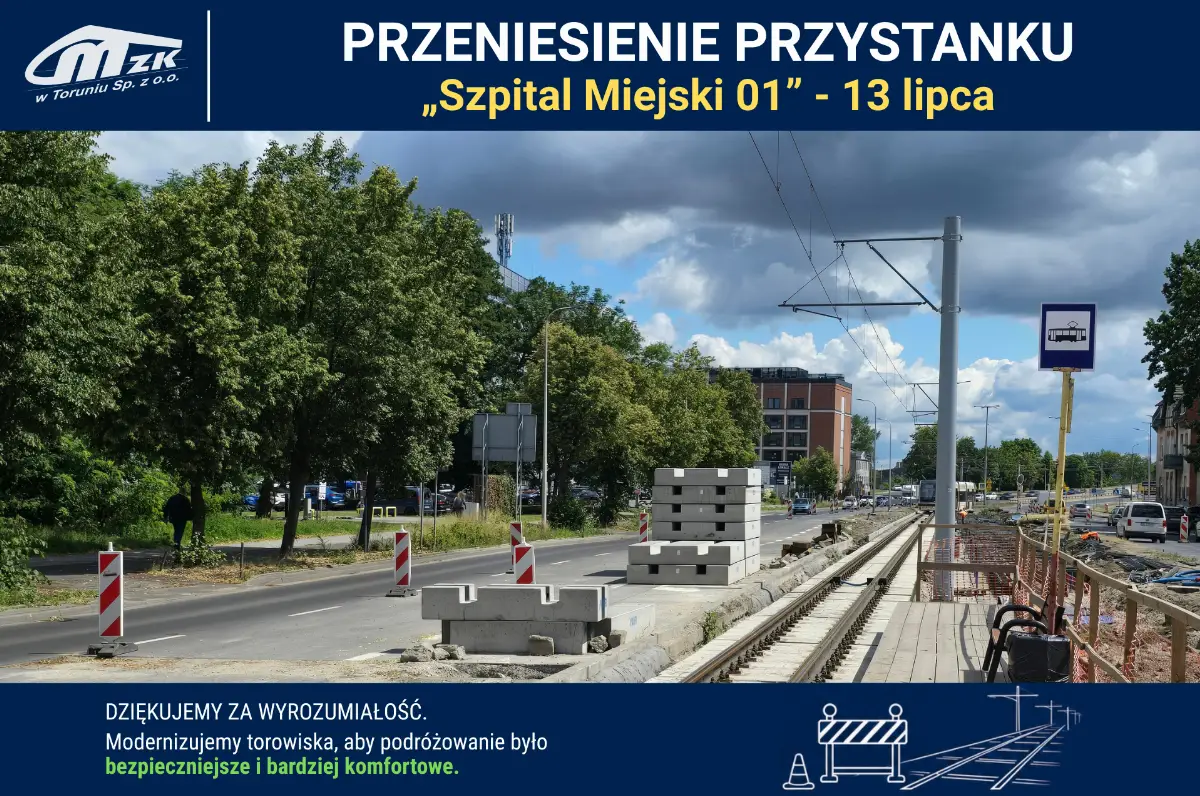 Zmiana lokalizacji przystanku „Szpital Miejski 01” od 13 lipca 2026 roku